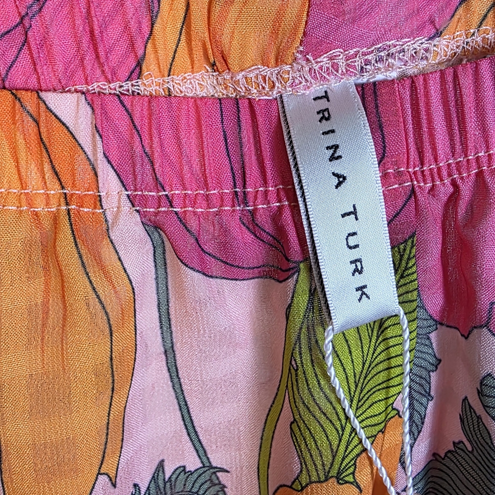 Trina Turk Dopamine Floral Wide Leg Boho Chic Elastic Waist Pants Sz Small New - Picture 4 of 8